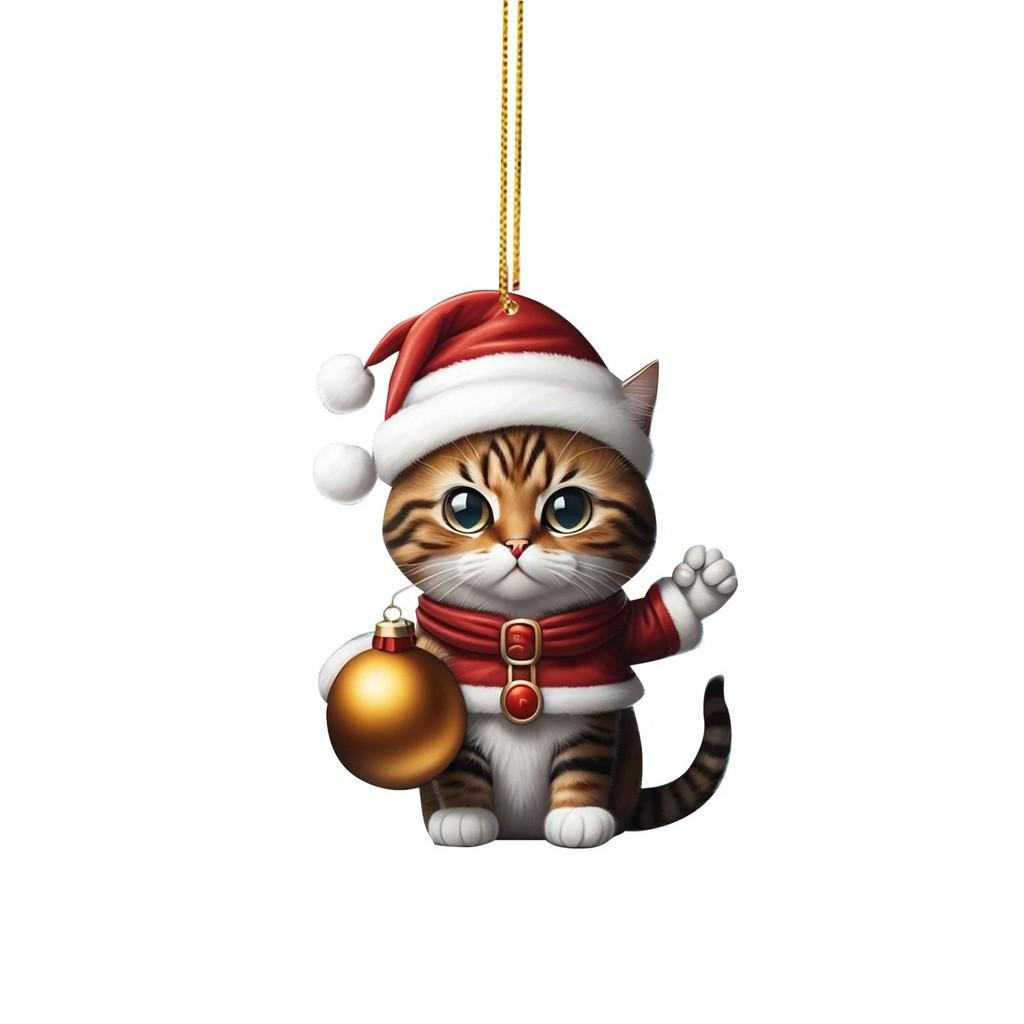 Cartoon Cat Unique Car Hanging Decor Festive Acrylic Gift For Christmas Enthusiasts