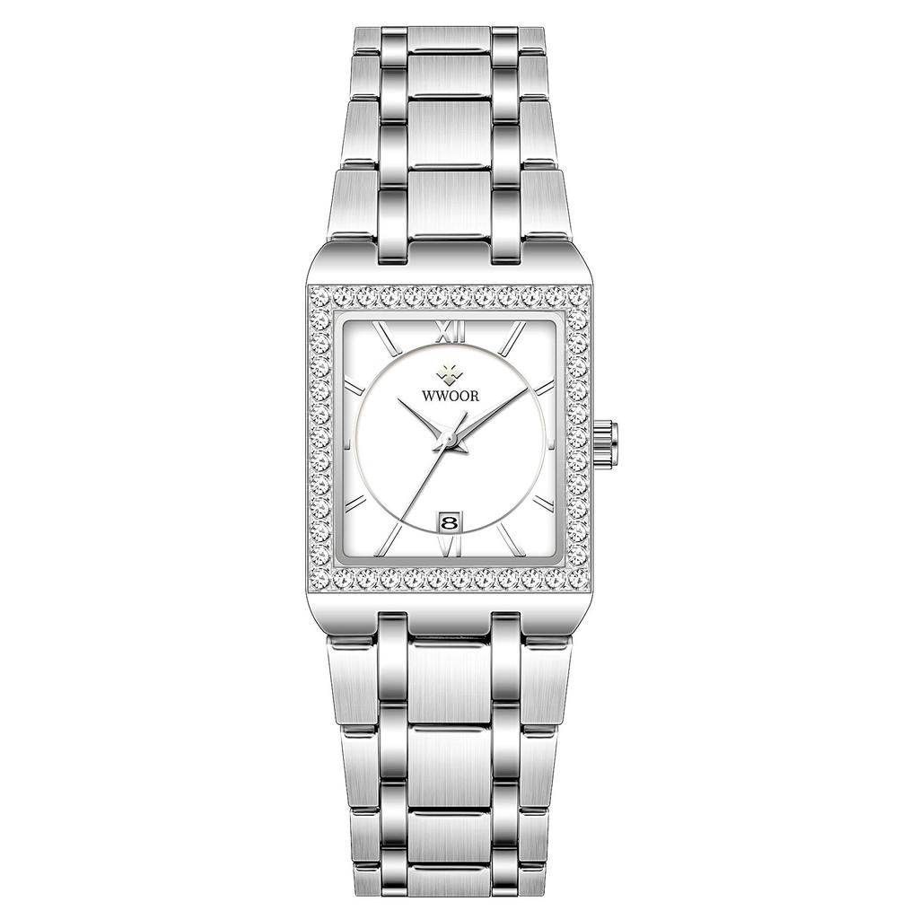 Wwoor Grip Love With Diamond Waterproof Square Steel Belt Quartz Women'S Watch Leisurely Fashion Women'S Watch 8858