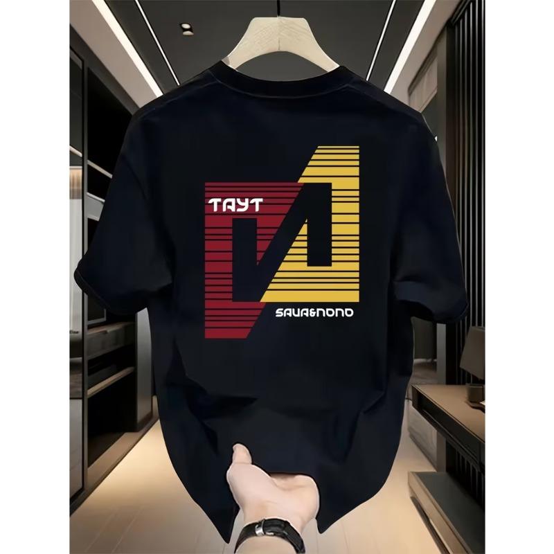

European size Men S Print T-Shirt - Vintage Bold Letter Design Regular Fit Short-Sleeve Summer Casual Shirt, Street Style for Men, Breathable Top 4XL