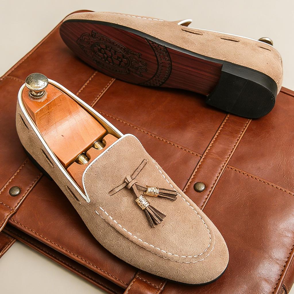 New Fashi Tassel Slip On Loafers Suede Leather Men Shoes Classic Dress Office Daily Business Party Casual Shoe for Man