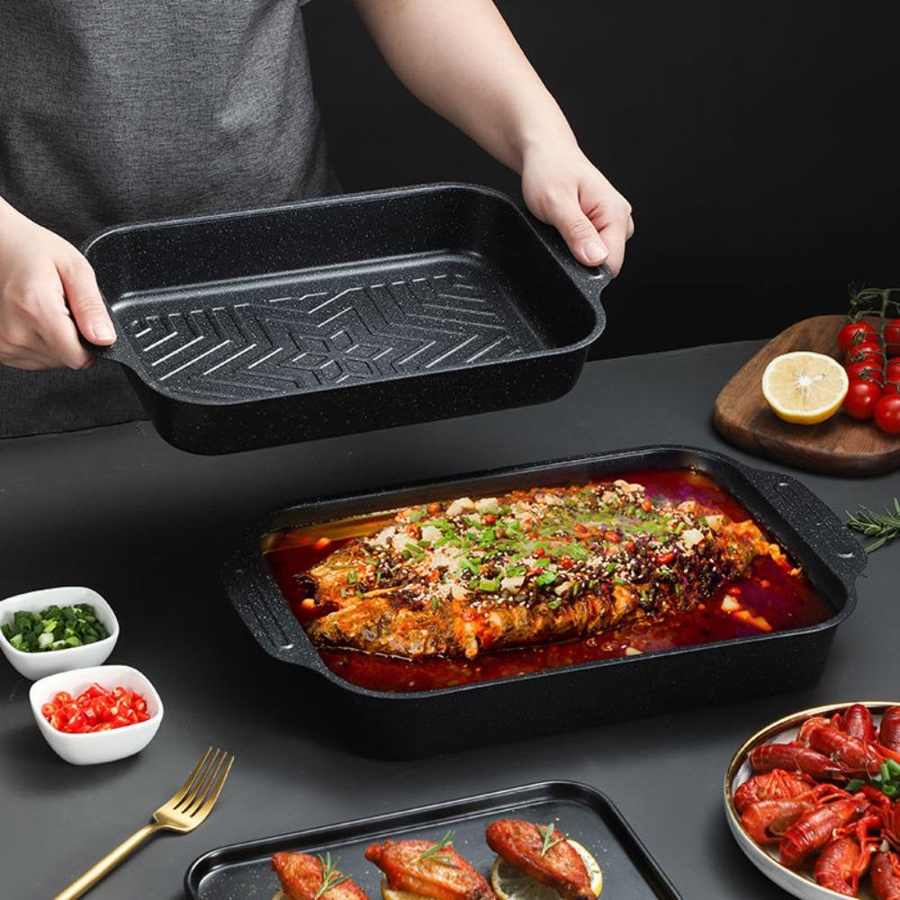 Large Capacity Grilling Pan Non-Stick Grilled Fish Plate Practical Grilled Fish Tray Outdoor