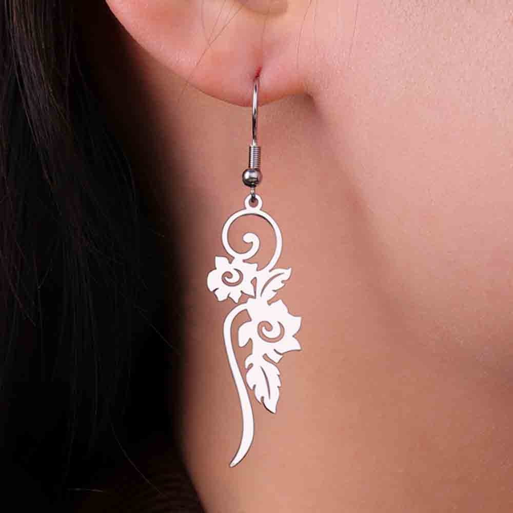 My Shape Flower Vines Filigree Drop Earrings Stainless Steel Dangle Earring Gold Color Women Hanging Earrings Jewelry Girls Gift