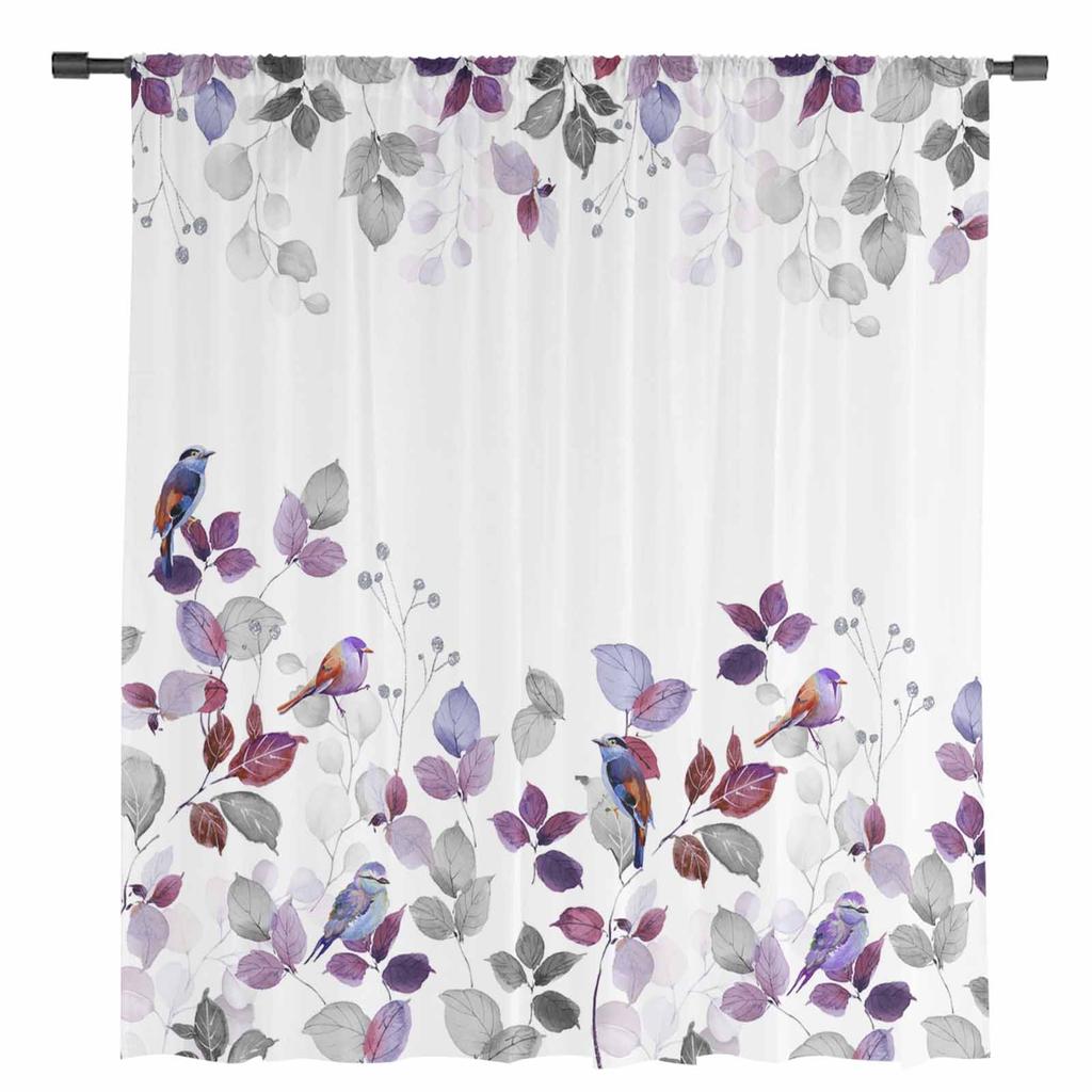 Blatt Amerikanischer Landhausstil Spottdrossel Transparenter Fenstervorhang Tüllvorhänge für Wohnzimmer Schlafzimmer Hotel Heimdeko Voile-Deko