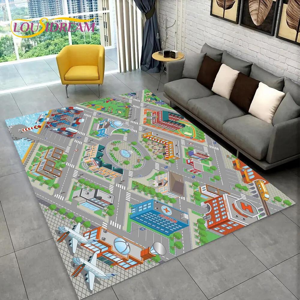 Child Playmat Highway Simulated City Traffic Playroom Area Rug,Carpet for Home Living Room Bedroom Sofa ,kids Non-slip Floor Mat