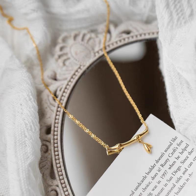 Jiejie Gao Bamboo Necklace: Luxury Summer Clavicle Chain with Evergreen Bamboo Pendant, Perfect Ancient Style Gift for Her