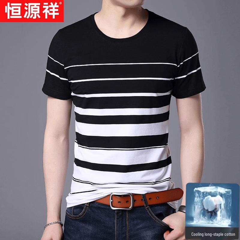 

Hengyuanxiang Men s Striped Mercerized Cotton T-Shirt M (165cm)