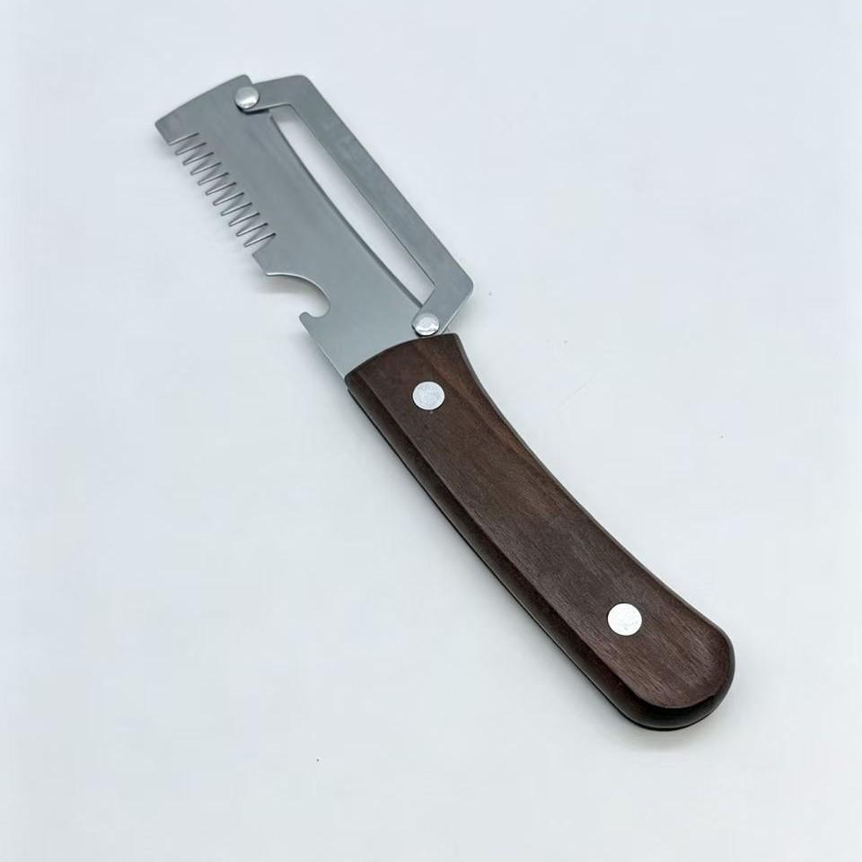 Multi-functional Wooden Handle Stainless Steel Peeler & Melon/Scallion Slicer