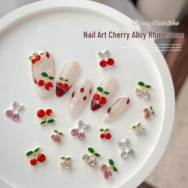 Net Celebrity 3D Cherry Nail Art Decorations: Alloy Rhinestones for 2025 New Year Style