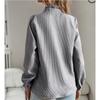 Women's Autumn Ruffle Placket Long Sleeve Blouse Striped Button Down Stand Collar Crinkled Casual Office Daily Wear Shirt Top