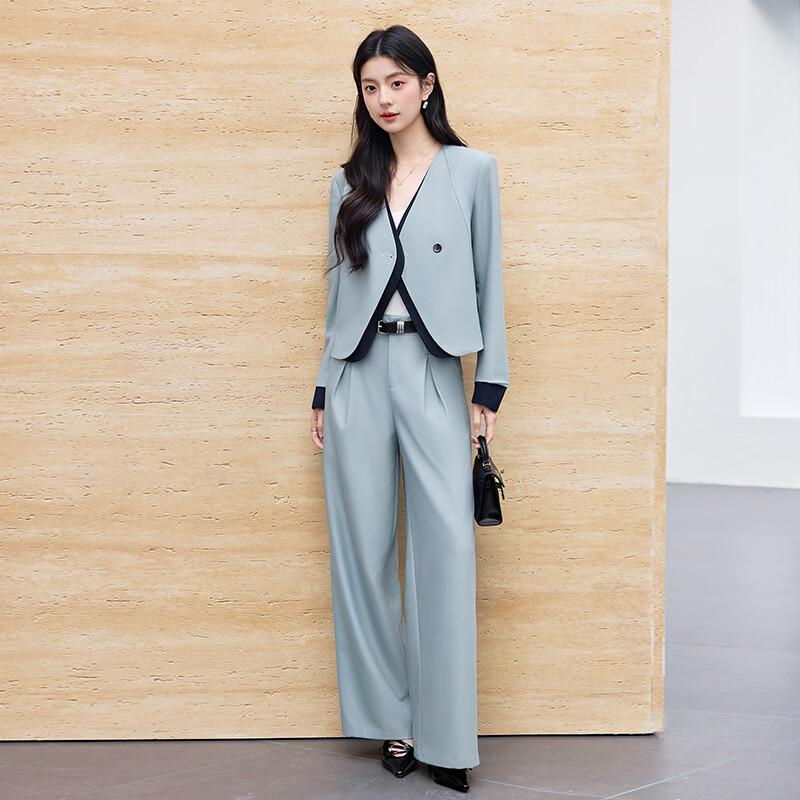 Troyman Women s Faux Two-Piece V-Neck Suit with Wide-Leg Pants 2XL