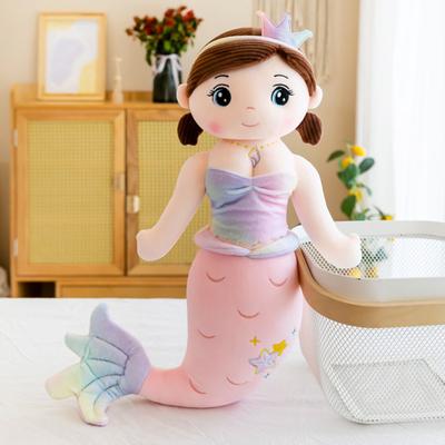 Mermaid Plush Pillow Cute Crown Colorful Fishtail Fish Doll Soft Companion Plushies Stuffed Sea Animal Cartoon Fish Plush Toy Birthday Gift