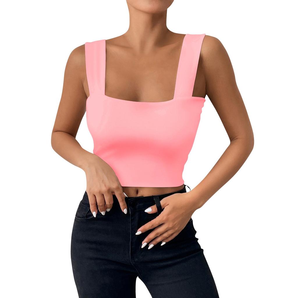 Women's Girl Open Back Short Tank Top Color Contrast Slim Top Casual Undercoat Top