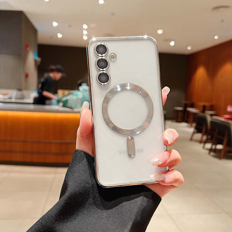 Luxury Plating Glitter Silicone Case For Samsung Galaxy S25 S24 Ultra S23 FE S22 S21 Plus Edge Magnetic Magsafe Clear Soft Cover