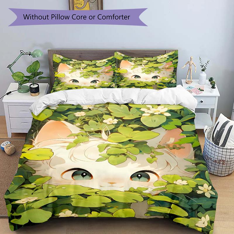 3pcs Appealing Cat Print Cover Set Ultra Soft, Breathable, and Comfortable Bedding with Stylish Design for Bedroom and 135x200cm