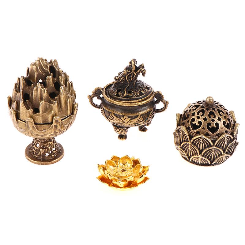 1Pc Retro Alloy Small Lotus Mountain Hollow Out Incense Stick Burner Incense Holder With Cover Home Decoration Crafts
