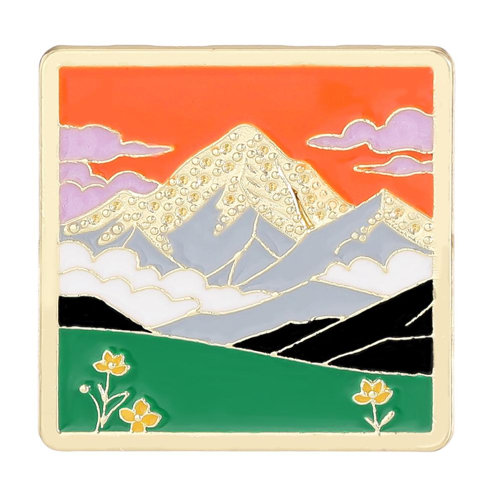 Funny Outdoor Sunrise Design Enamel Brooches Forest, River, Grassland, Ocean Sunshine Pattern Golden Pins