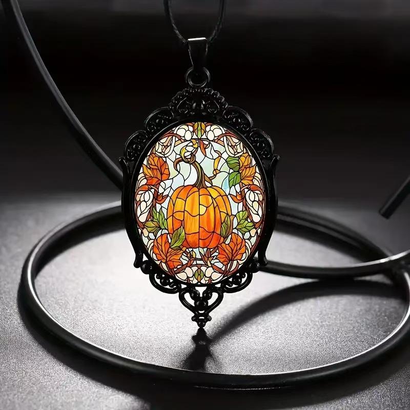 Vintage Oval Glass Alloy Pendant Necklace Jewelry