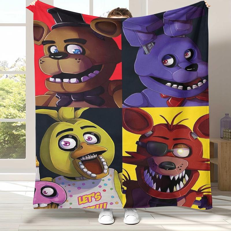 Horror Freddy F-FNAF Games Flannel Blanket,Ultra Soft Warm Plush Throw for Home Bedroom Bed Sofa Cover Office Camping Picnic 75x90cm