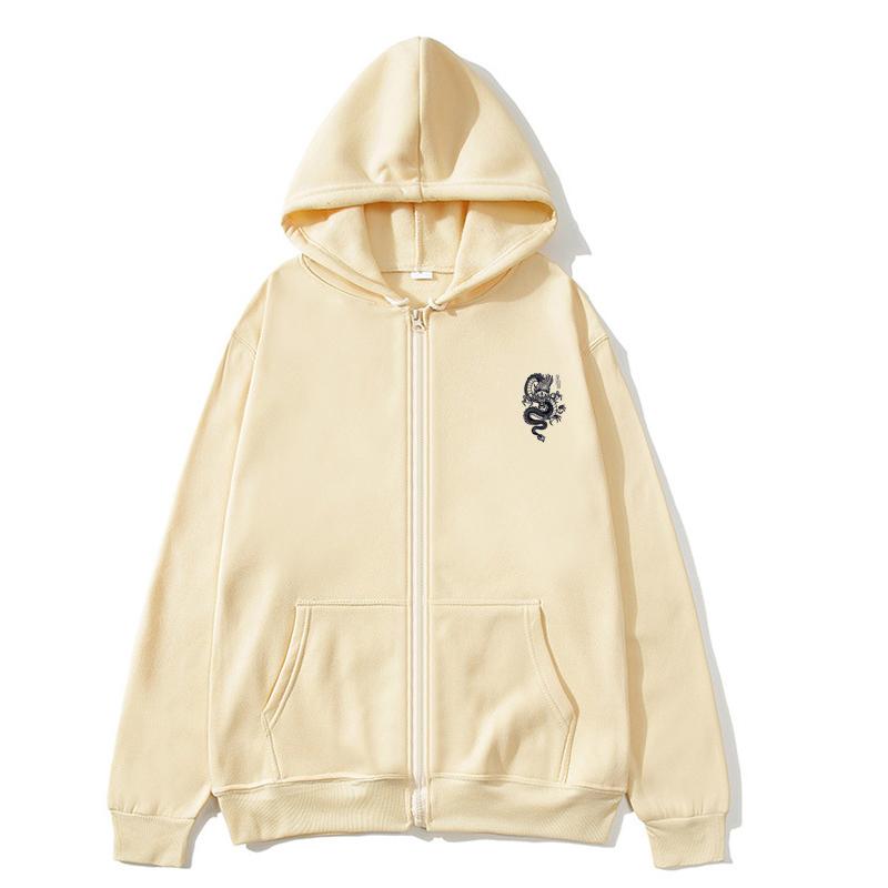 Black Dragon Zip Hoodie Oversized Hoodie Streetwear Women's Sweatshirt Women Hoodie Pocket Long Sleeve Black Dragon Zip Hoodie