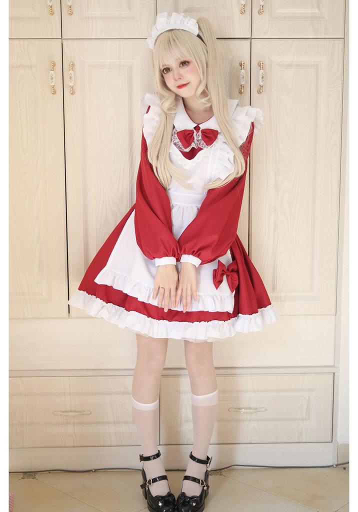 Costume da Cameriera Giapponese Bianco e Nero Super Carino - Manica Lunga