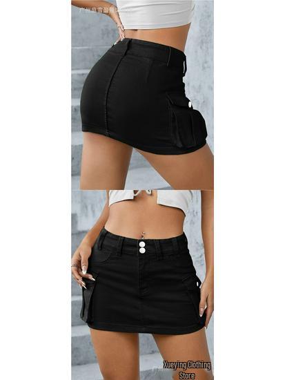 European & American Style Autumn Low-Waist Slim Fit Hip-Hugging Solid Color Skirt for Women