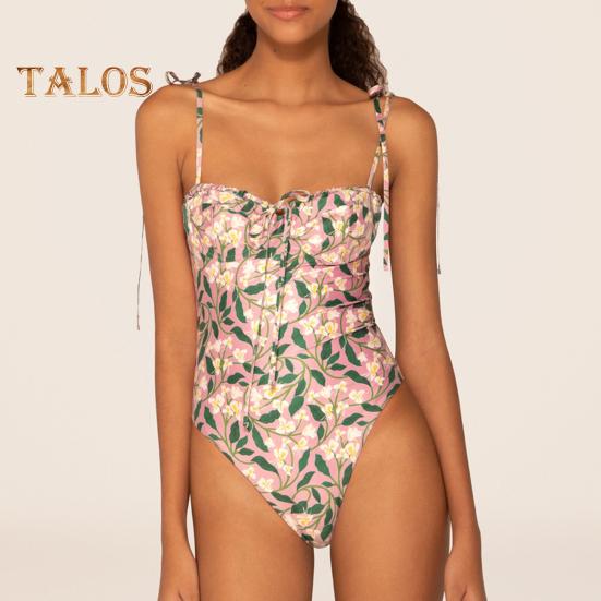2Pcs/Set Women Swimsuit Set Sling Floral Print One-Piece Beach Cover Wrap Skirt Set for Beach Vacation Party