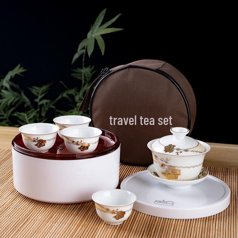 Portable Ceramic Kung Fu Travel Tea Set with Tray and Case