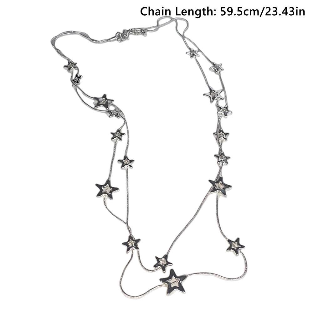 New Alloy Pentagram Star Pendant Silver Color Punk Long Chain Necklace Double Layer Y2K Style Choker