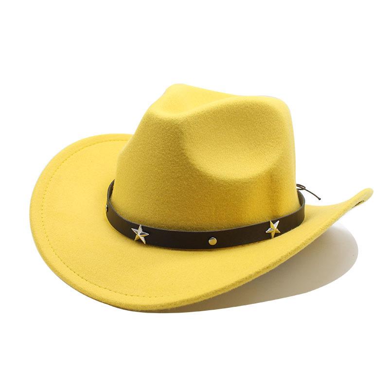 Metal Pentagram Western Cowboy Top Hat Woolen Jazz Hat Felt Hat Men'S And Women'S Top Hat