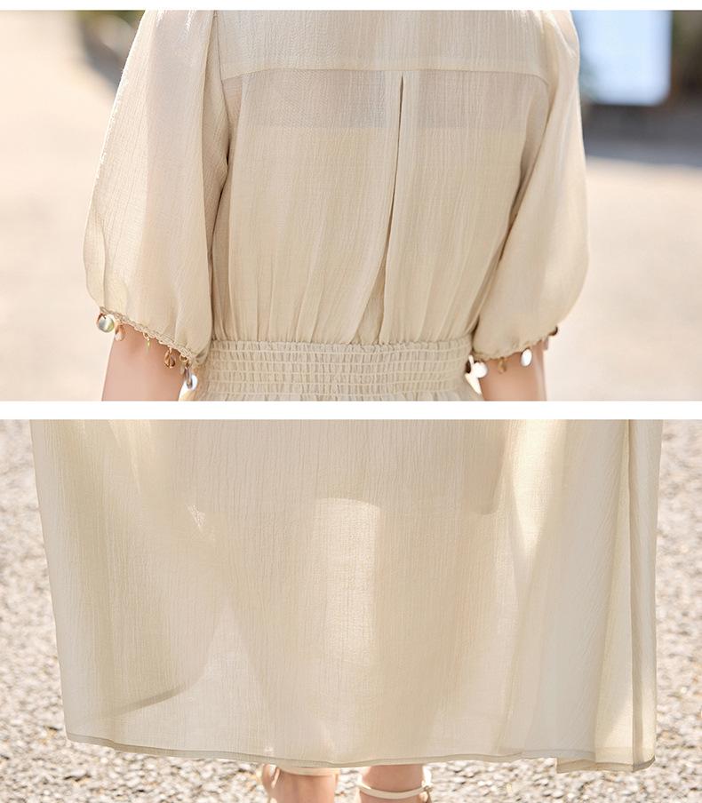 2025 Sommer Elegantes V-Ausschnitt A-Linien Kleid mit Einsätzen und hoher Taille ZQ2525