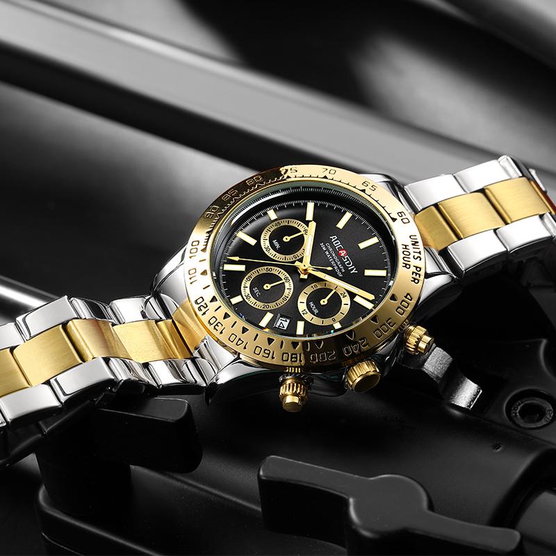 Quarzuhr für Herren Business Gold Schwarz Edelstahl Mode Klassisch Luxus Multifunktional Analog Armbanduhren Reloj Hombre