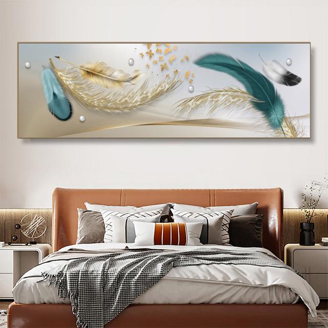 

Современная абстрактная картина с золотым пером и бабочкой на холсте, постеры и принты, настенные художественные фотографии, домашний декор для гостиной, без рамки 20cm×40cm NoFrame