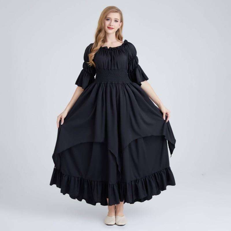 Renaissance Gothic Alluring Dress For Women Stunning Stage Costume In Black Burgundy White