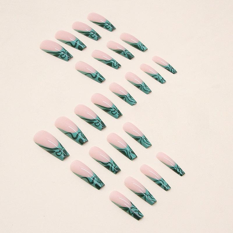 European and American long ballet nails, green ripples, natural white ins wind nails can be