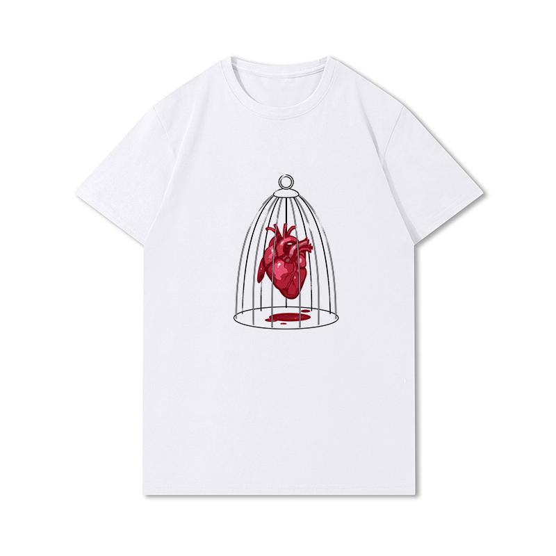 S-3XL 100 mønstre Sommerhvite T-skjorter for kvinner Trykt Uformelle korte ermer Topper O-hals T-skjorter