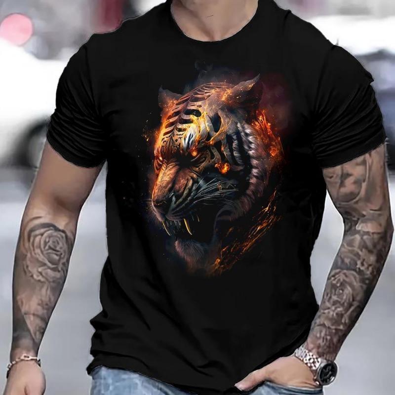 Summer Men's Tiger 3D Printed Pullover Loose Casual Round Neck Short Sleeved Shirt T-Shirts Men’s