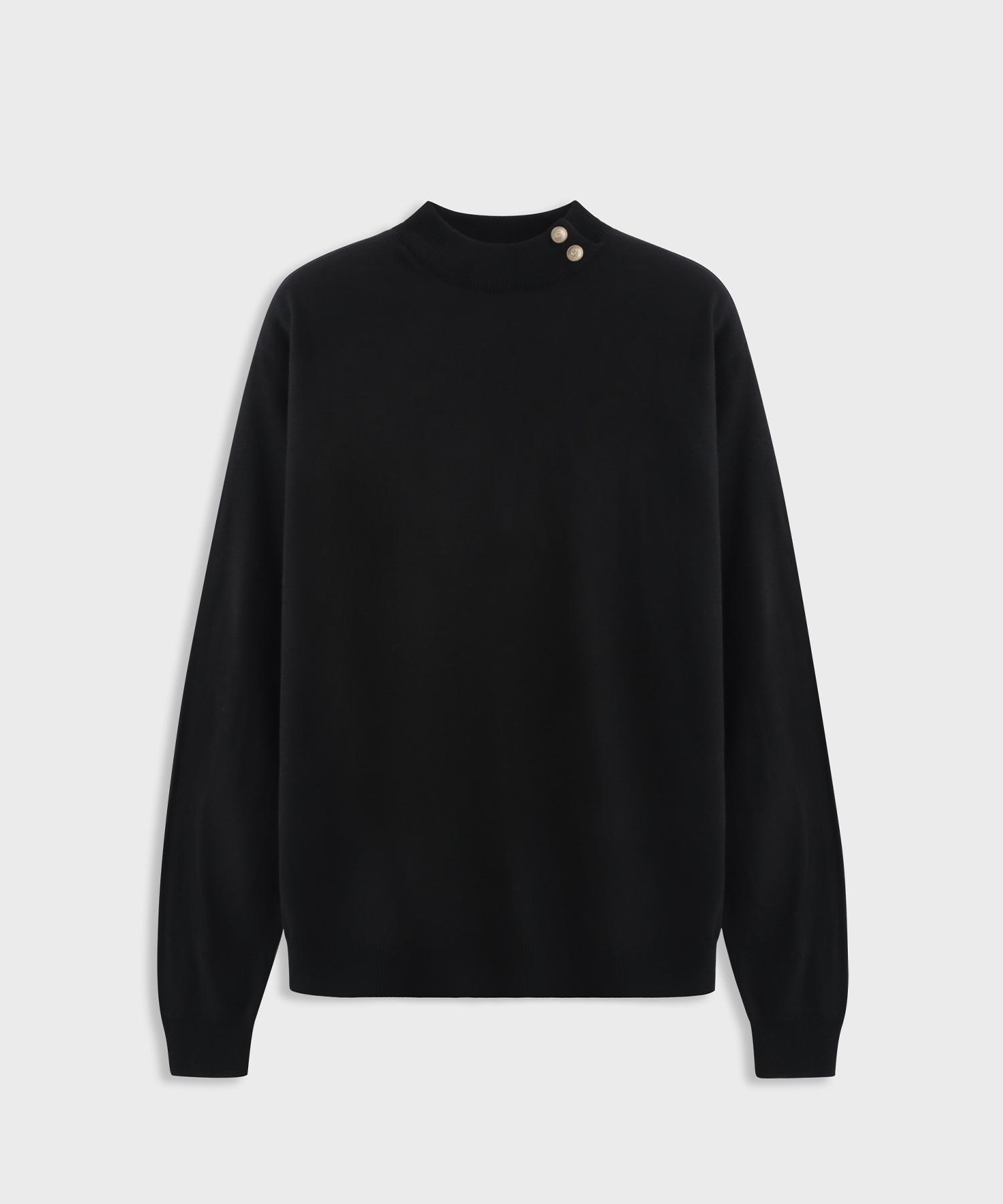Ash Hour Gold Button Round Knit Black Black/M