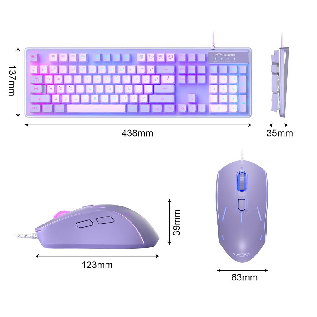 K1 RGB LED Backlit Wired Gaming Keyboard and Mouse Combo with 104 Keys for Computers, PCs, and Laptops (Purple)