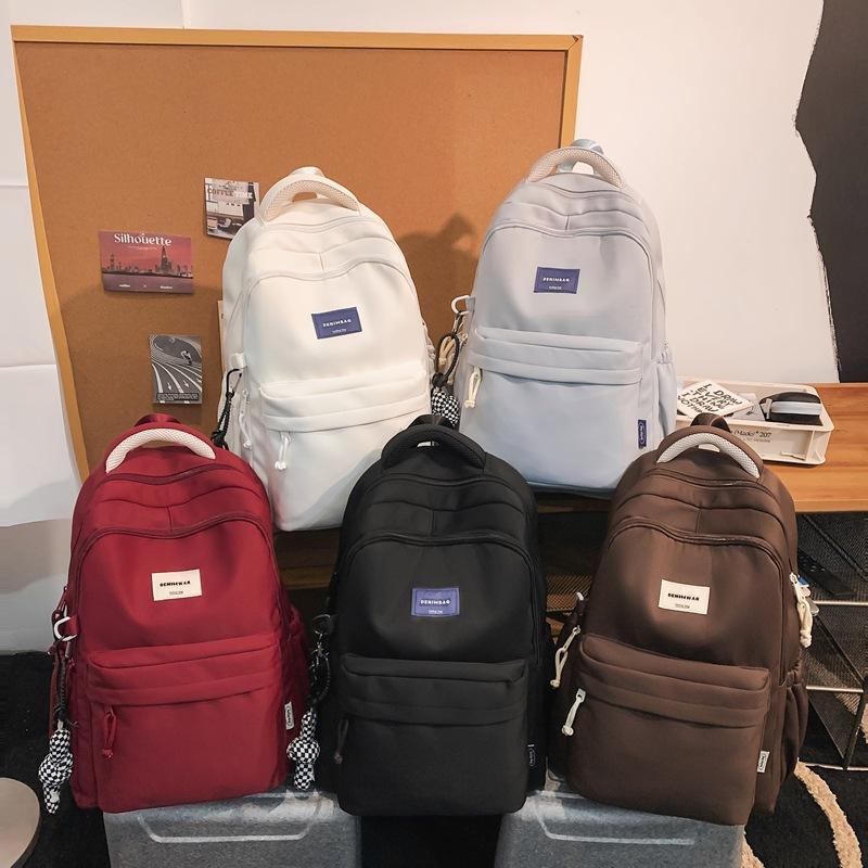 Women Large Capacity Backpack Student Schoolbag Men Solid Color Backpack