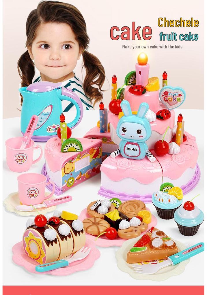 Children's Birthday Cake Pretend Play Kitchen Toy for Ages 1-3