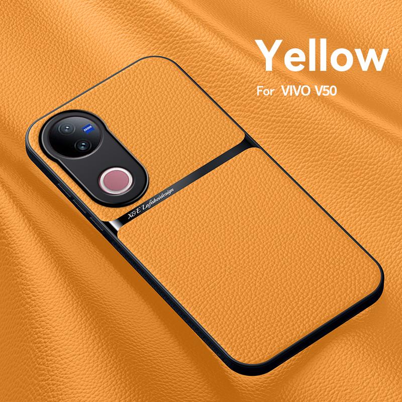 

For VIVO V50 leather texture built-in magnetic TPU soft edge anti-drop anti-fingerprint phone case For VIVO V50 5G