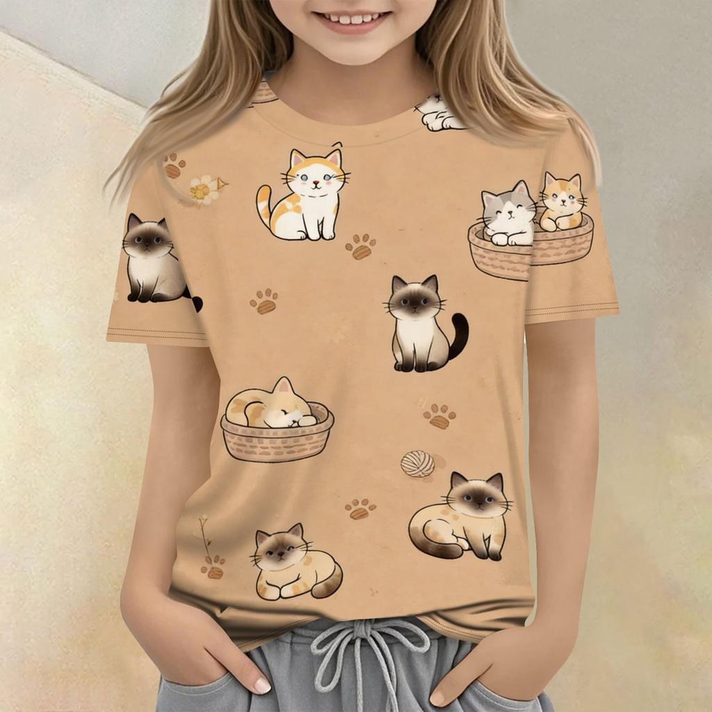 Kids Animal Print Crew Neck Short Sleeve Casual Loose Fit T Shirt Soft Lightweight Top for Boys and Girls Summer Wear