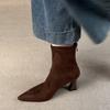 Simple and gentle pointed thin boots women's new fashion suede rear zipper high-heeled short boots