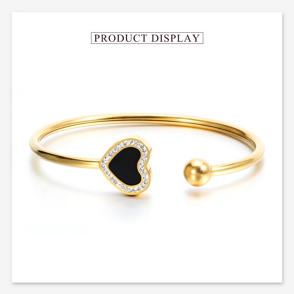 European Stainless Steel Rhinestone Heart Bracelet - Fashionable 16MM Openable Design for Women