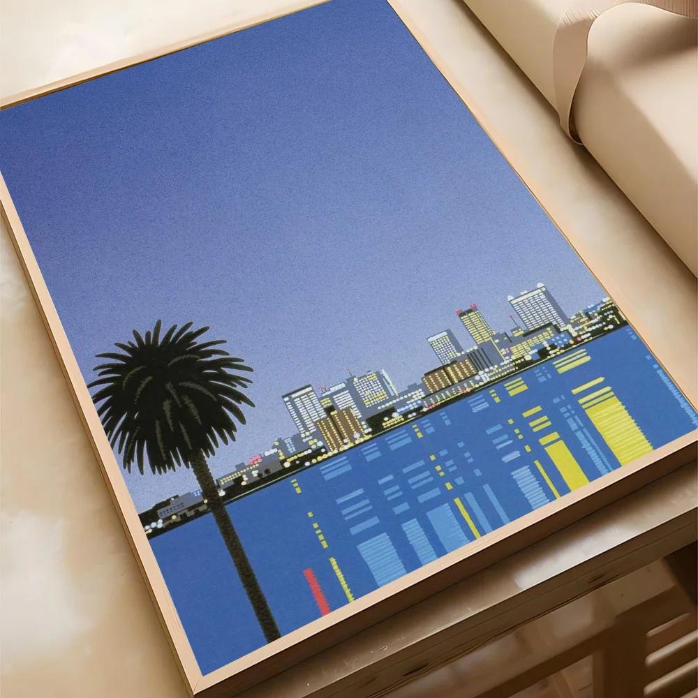 Japan Beach City Summer Canvas Painting Hiroshi Nagai Vaporwave Poster Home Living Room Bedroom Bar Cafe Art Decor