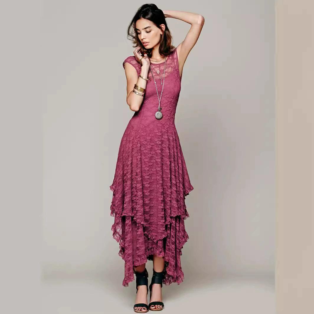 

Fashion Women s Lace Skirt Sexy Irregular Hem Long Dress S розы красного