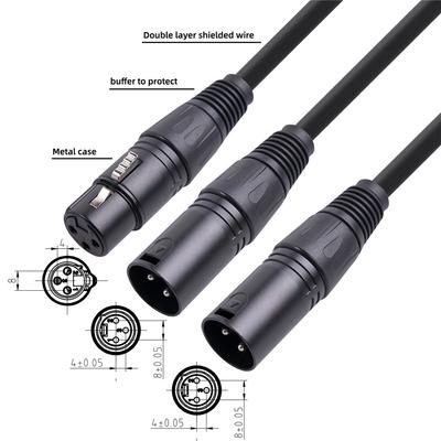 New Black 3-Pin XLR Female To Dual 2 Male Y Splitter Cable Adaptor 0.5m Length
