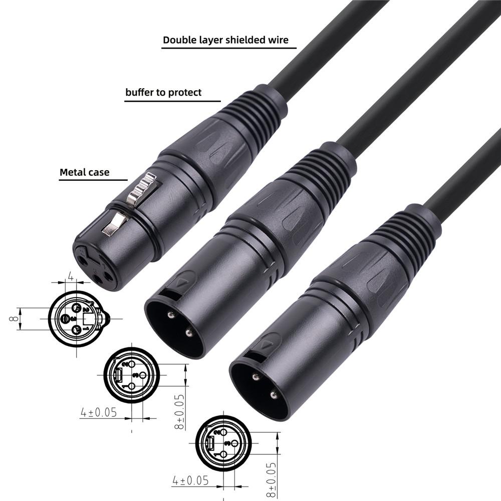 3-pins XLR hunn til dobbel 2 hann Y splitterkabeladapter 0,5 m lengde