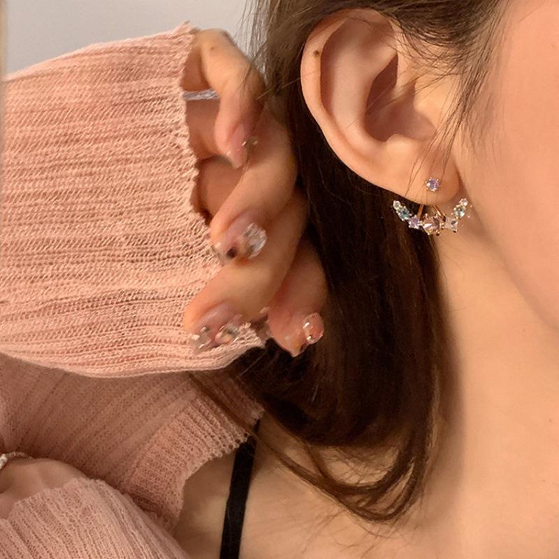 Korean Style Colorful Zircon Arc Earrings Studs - Trendy Spring Fashion for Women