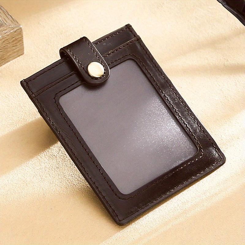 1PC Pull-out Buckle Card Cover Leather Card Holder Transparent Sandwich Men's and Women's Casual Oil Skin Bank Card Bag Gift